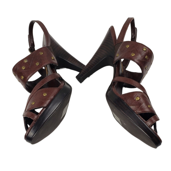 CHINESE LAUNDRY Women's Suzana Brown Leather Studded Heel Sandal Size 9.5 - Picture 5 of 12